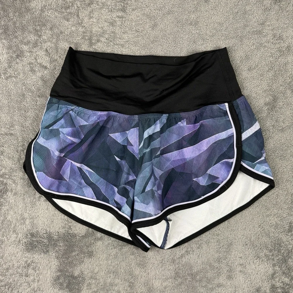 Lululemon Drop It Low Shorts Womens 4 Purple Geometric Mid Rise Athletic Running